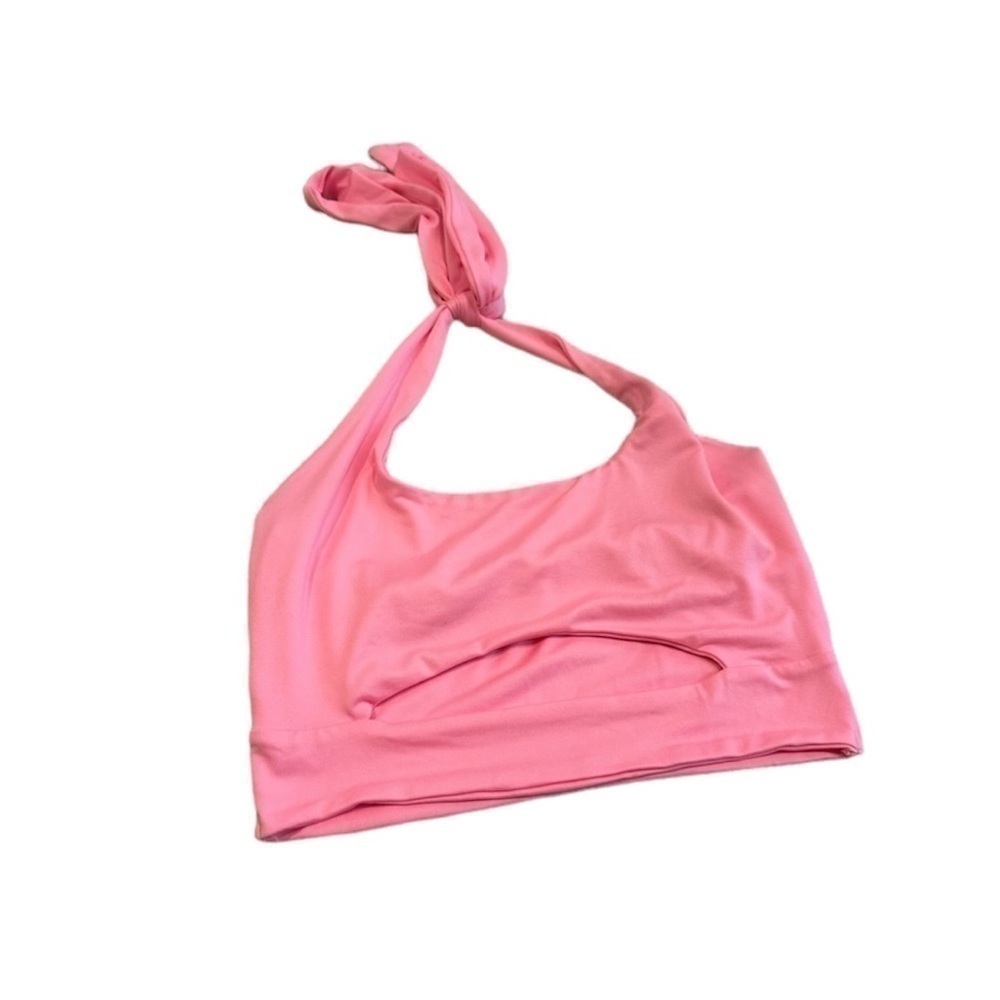 Neon Pink Cut Out Halter Top with Open Back Size Small